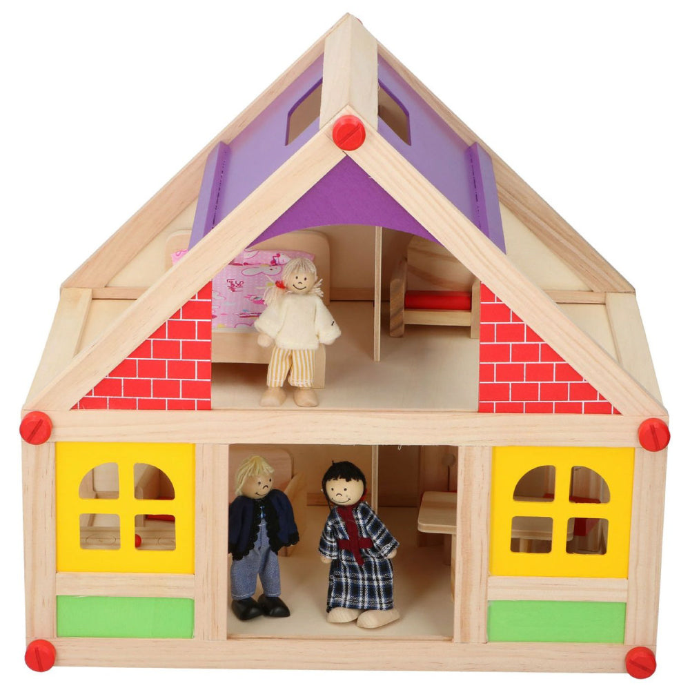 Casa de papusi din lemn Marionette 11 piese cu 4 camere