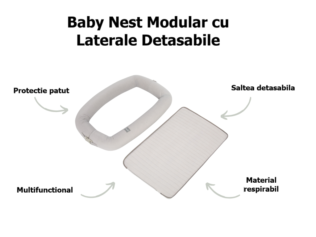 Baby Nest Modular cu Arcada de jucarii si Aparat sunete Sleepee