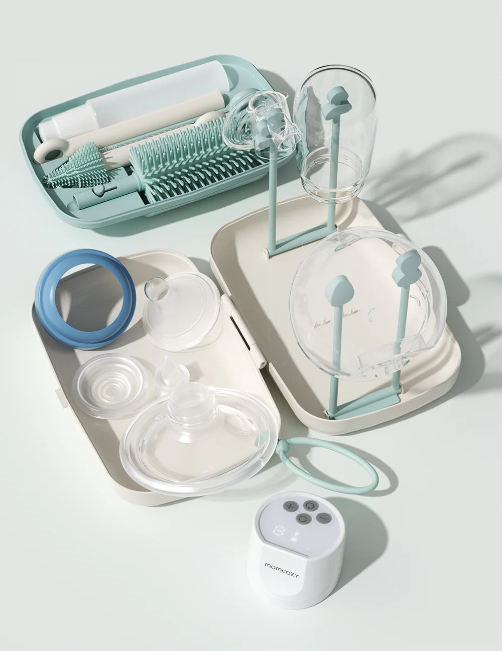 Kit perii si uscator biberoane Momcozy 7 in 1, culoare roz