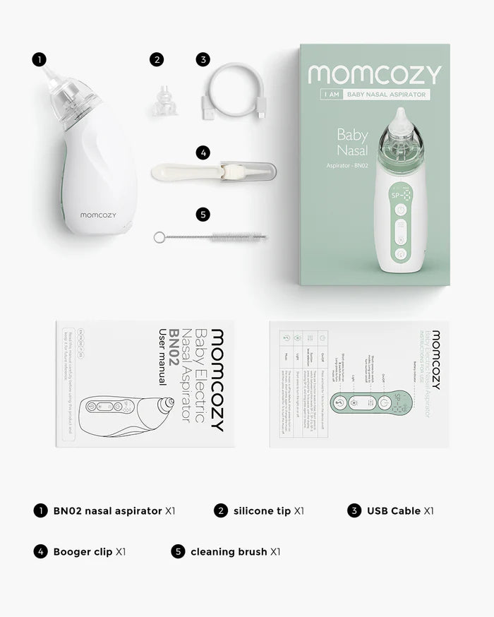 Aspirator Nazal Electric Momcozy 65 kPa 3 Niveluri cu Sunete Lumina si Autocuratare