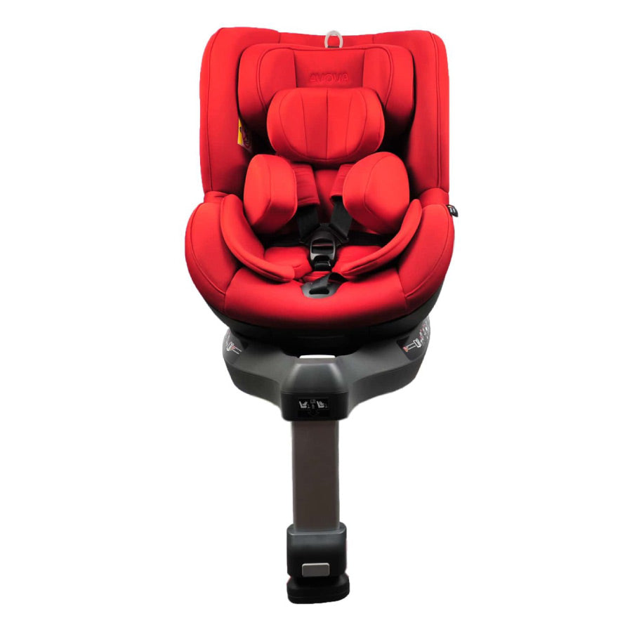 Scaun auto Avova Sperber-Fix i-Size Maple Red – vedere frontală cu picior de fixare