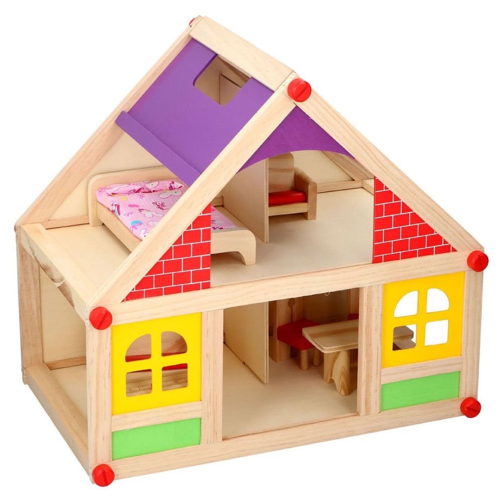 Casa de papusi din lemn Marionette 11 piese cu 4 camere