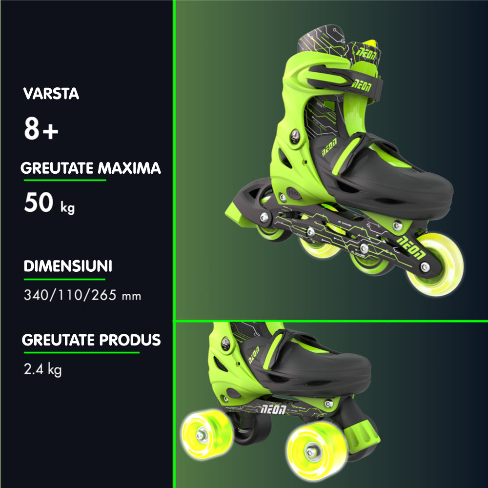 Role 2 in 1 Neon Combo Skates Reglabile 34-37 Green