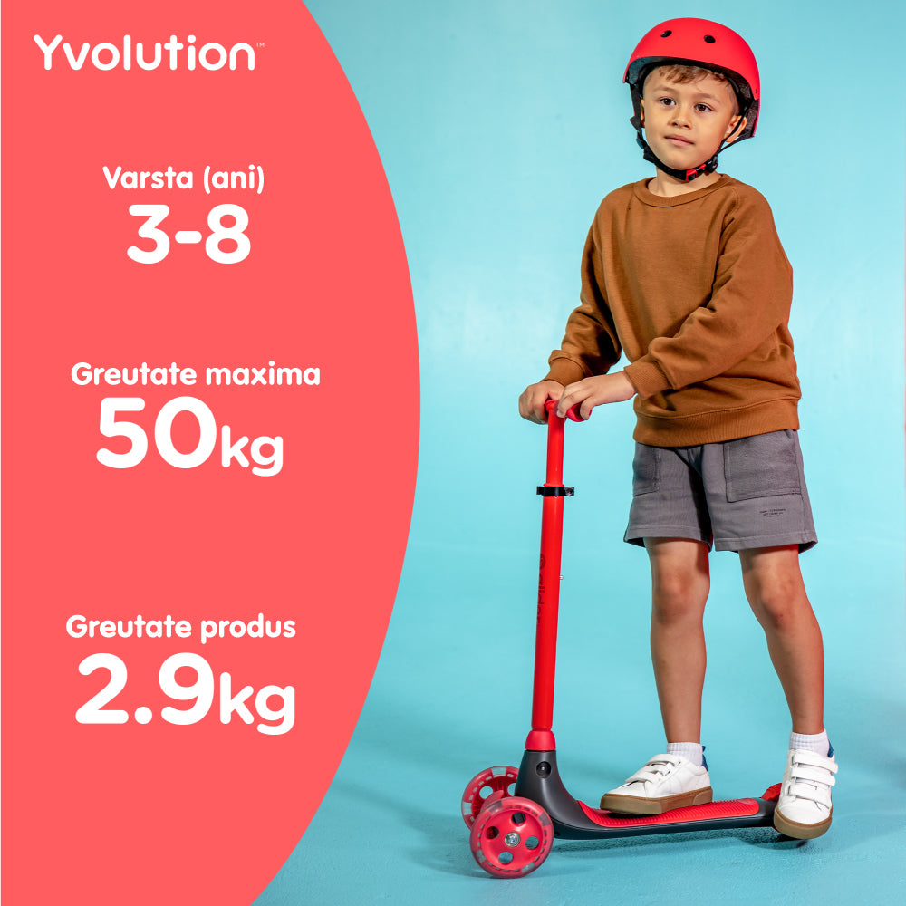 Trotineta cu 3 roti Yvolution Y Glider Kiwi cu LED 3-8 ani