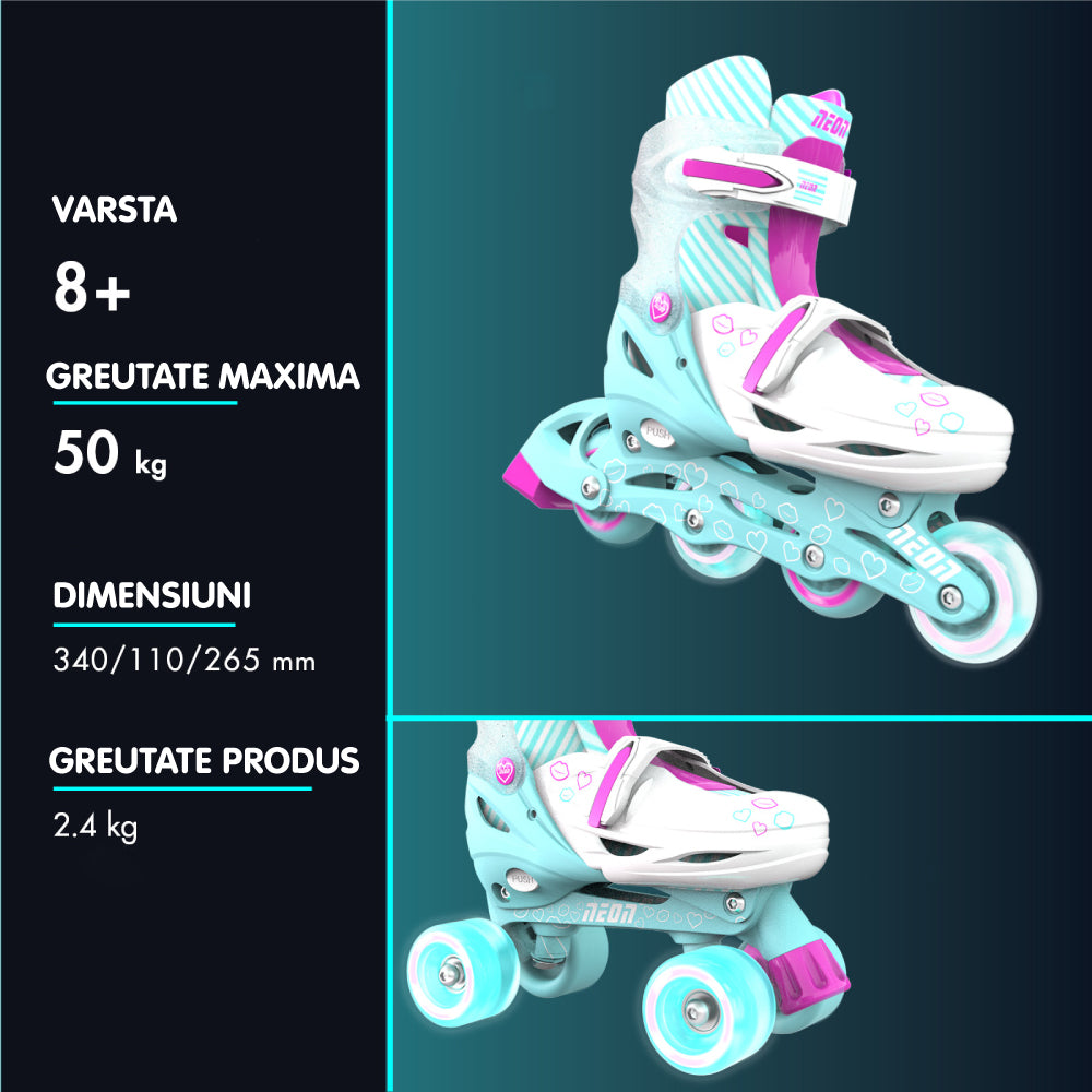 Role 2 in 1 Neon Combo Skates Reglabile 34-37 Teal Pink
