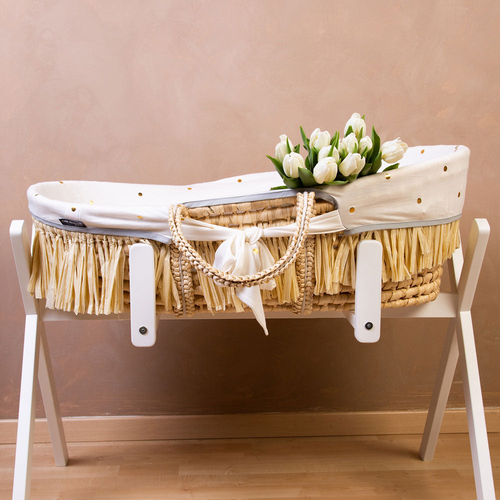 Cos bebe Childhome Moise din coji de porumb+rafie cu saltea, Husa Jerse Buline