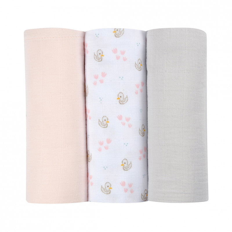 Set 3 Museline Beaba Bumbac Organic 70x70 cm Swan Pink