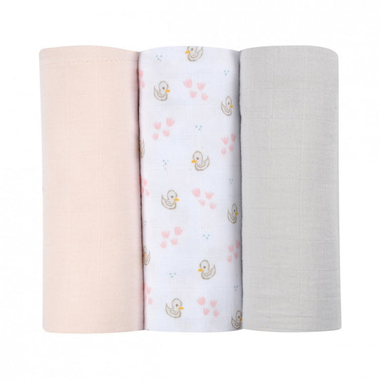Set 3 Museline Beaba Bumbac Organic 70x70 cm Swan Pink