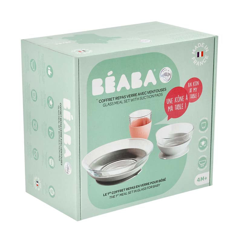 Set de masa 3 piese din sticla Duralex Beaba cu suport antiaderent Eucalyptus