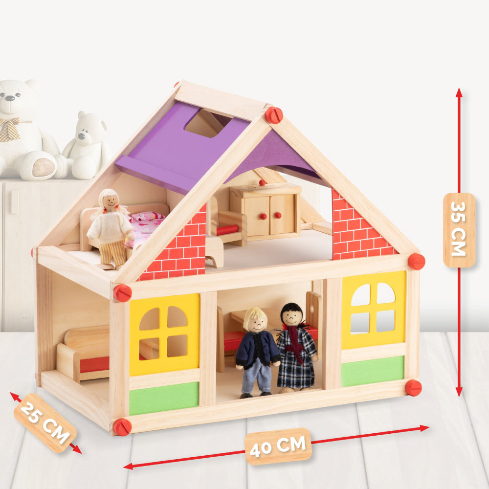 Casa de papusi din lemn Marionette 11 piese cu 4 camere