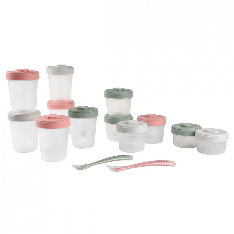 Set 12 recipiente pentru hrana Beaba Eucalyptus 2 x 90 ml, 4 x 150 ml, 6 x 250 ml