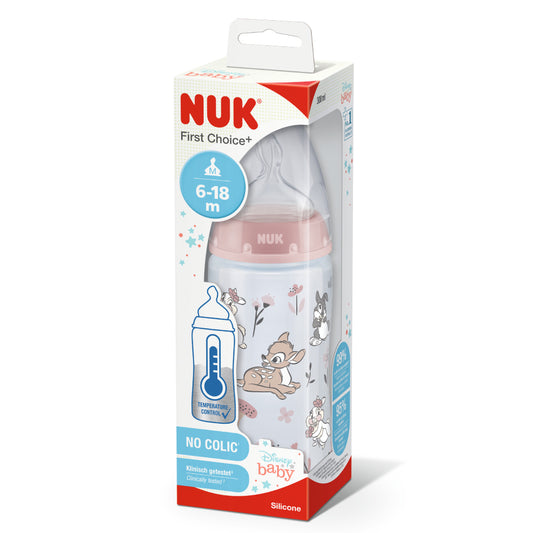 Biberon Nuk First Choice PP 300 ml, Control Temperatura, Tetina Silicon M, 6-18 luni, Disney Bambi