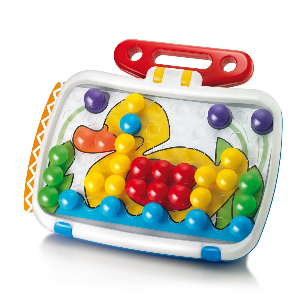 Joc mozaic Quercetti Fantacolor Combi Junior – tabla cu mozaic multicolor și mâner