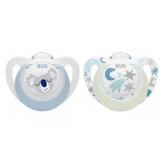Suzeta Nuk Star Day  Night Silicon 0-6 luni M1 Bleu, Set 2 Bucati