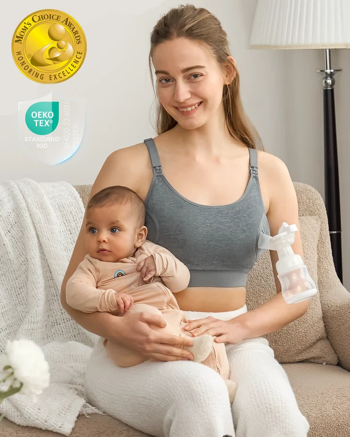 THE ORIGINAL - Sutien 2 in 1 pentu pompare, alaptare Hands Free ultra moale - Gri Momcozy YN08 Marime M