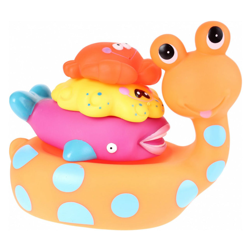Jucarie de baie Eddy Toys melc cu 3 animale marine din cauciuc Portocaliu