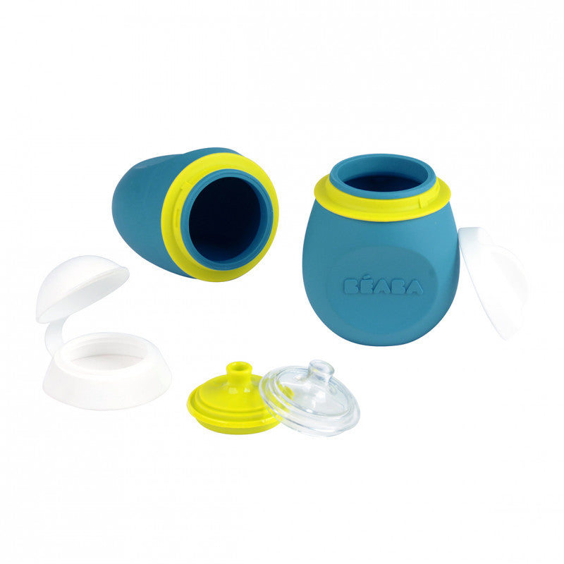 Set BabySqueez 2 in 1 si recipient Squeez Beaba Albastru