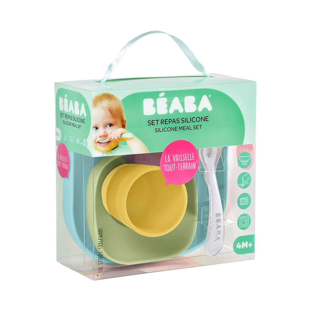 Set de masa din silicon Beaba 4 piese cu ventuza