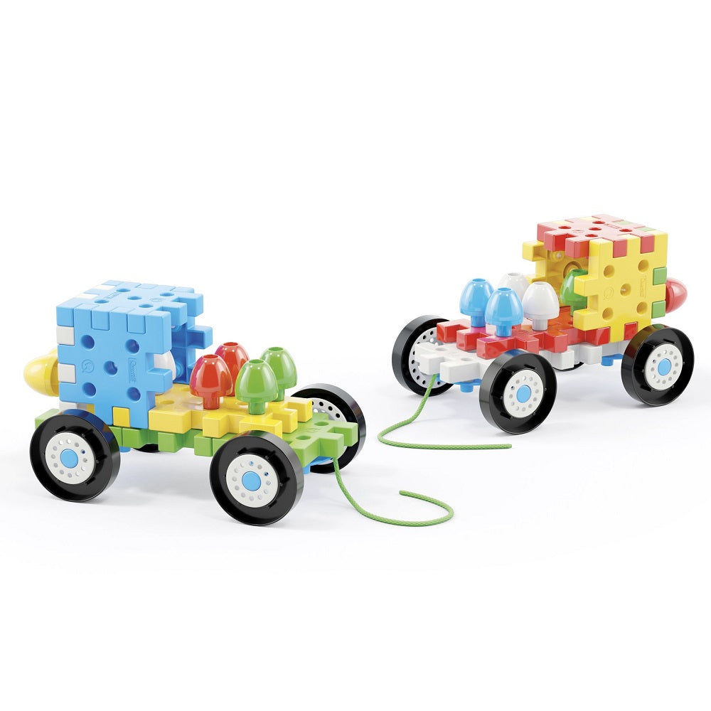 Set constructie Quercetti Jumbo Peggy Vehicule – două vehicule conectate