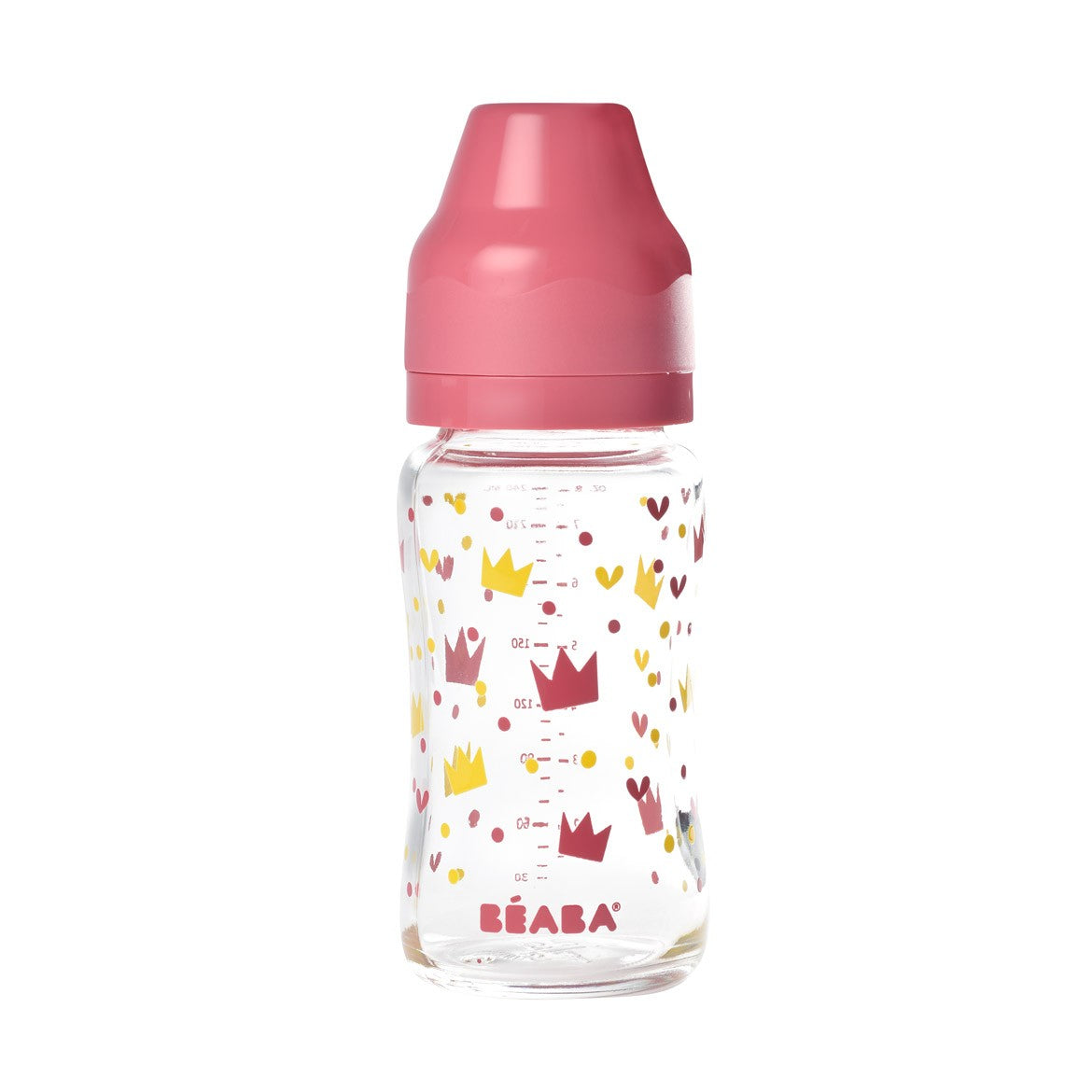 Biberon din sticla cu gat larg Crown 240ml Pink