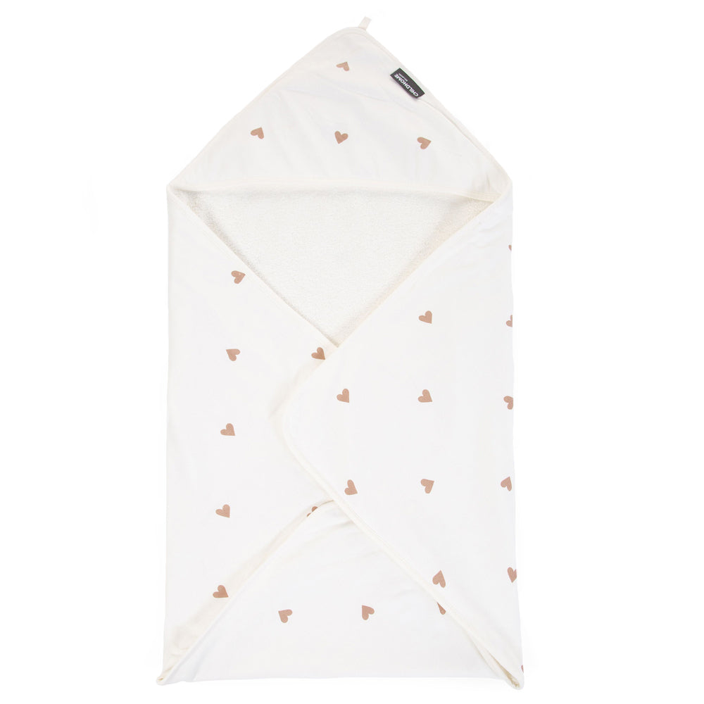 Prosop cu gluga si manusa de baie Childhome Jerse Frotir 80x80 cm, Inimioare