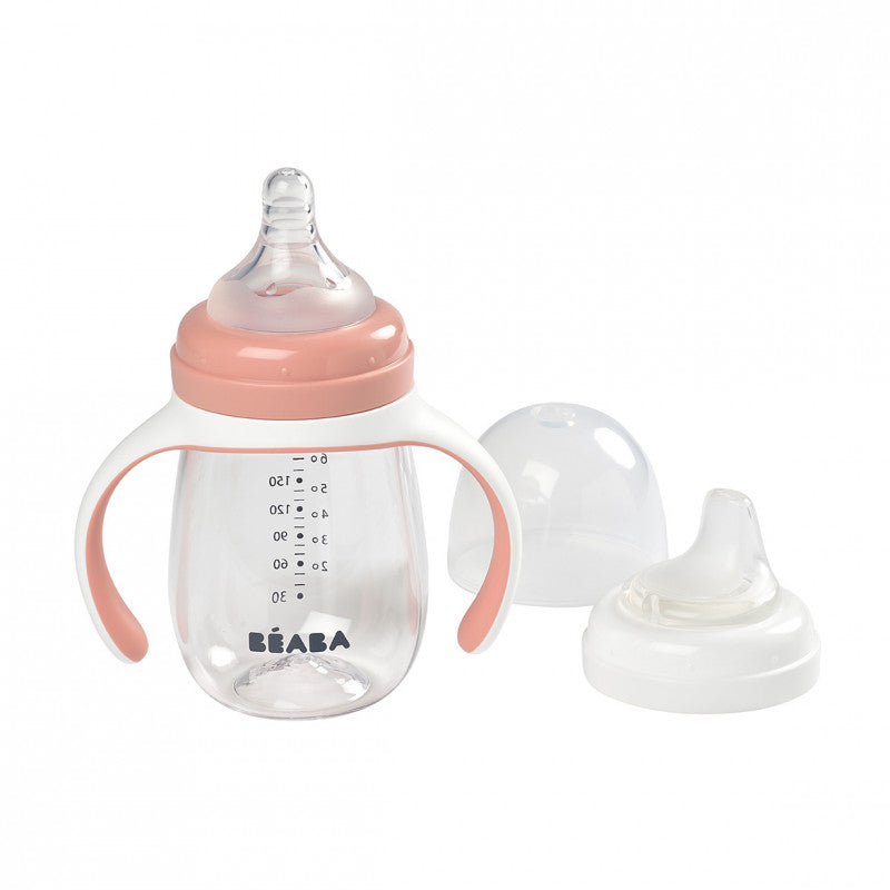 Biberon de invatare 2 in 1 din Tritan Beaba 210 ml Old Pink
