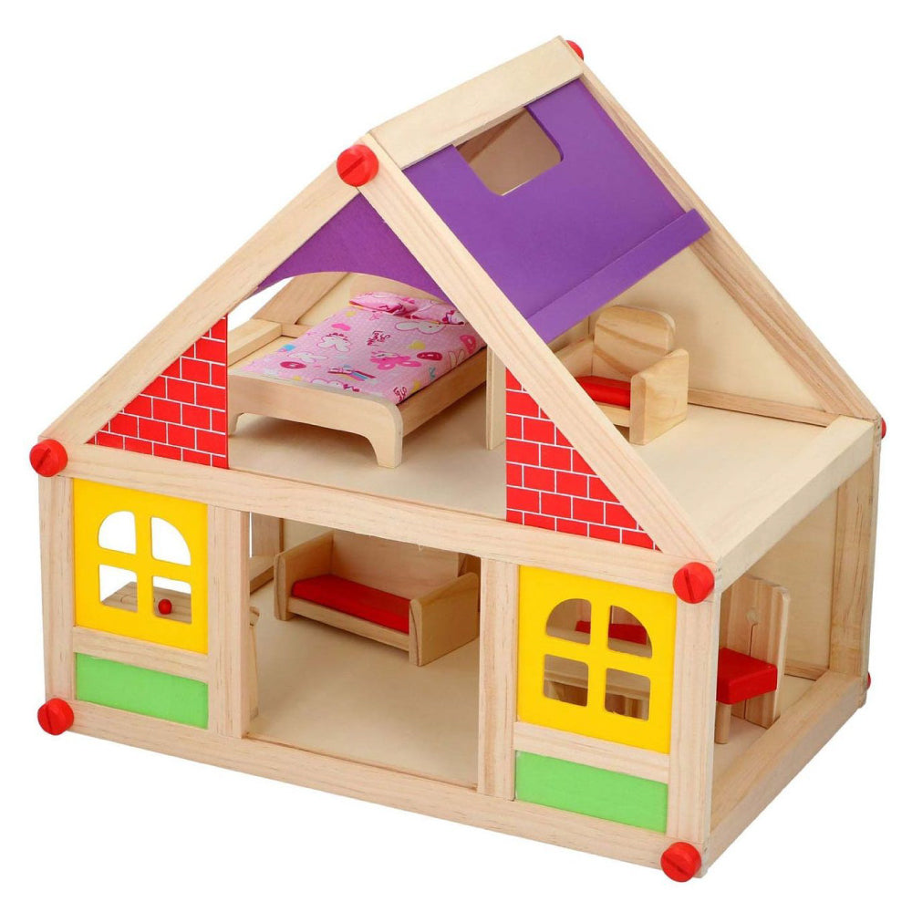 Casa de papusi din lemn Marionette 11 piese cu 4 camere