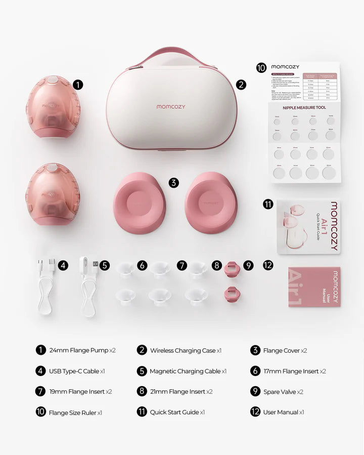 Pompa de San Portabila Dubla Momcozy Air 1 Ultra-Slim cu Carcasa de Incarcare Wireless