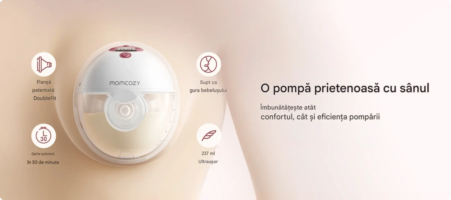 Pompa de San Portabila Dubla Momcozy M5 Smart cu Conectivitate Mobila - Gri Set 2 buc