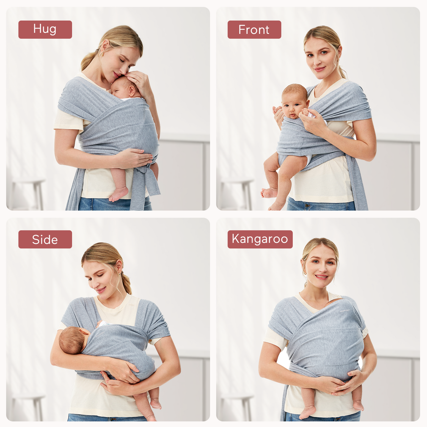 Marsupiu Wrap Sling cu suport spate Ergonomic 3.5 - 22 kg Babe-Toddler - Light Brown MOMCOZY