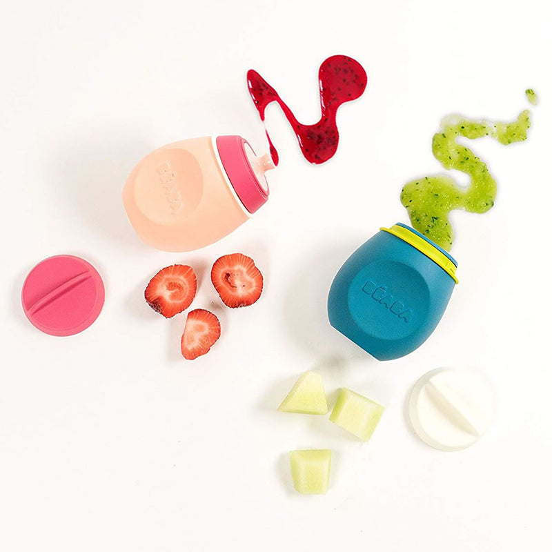 Set BabySqueez 2 in 1 si recipient Squeez Beaba Albastru