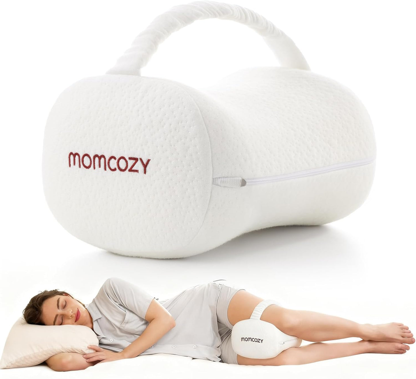 Perna pentru Genunchi – Spumă cu Memorie, Design Ergonomic pentru Dormitul pe o Parte, Curea Elastică Reglabilă, Suport pentru Genunchi și Picioare- MOMCOZY