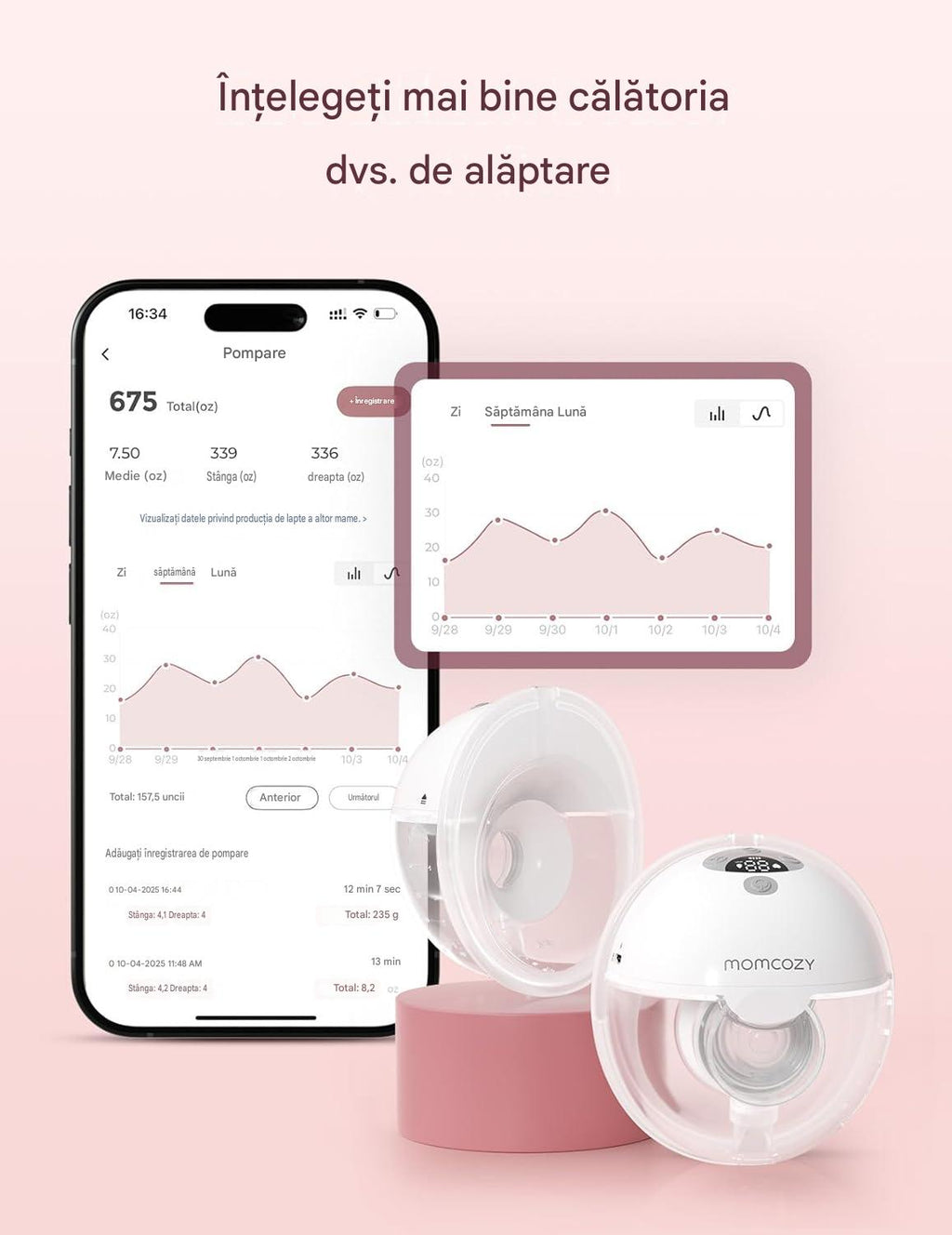 Pompa de san Momcozy M5 Smart Dubla Gri - imagine 3