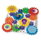 Set roti dintate Quercetti Kaleido Gears – roți dințate cu discuri ilustrate pe baza pătrată