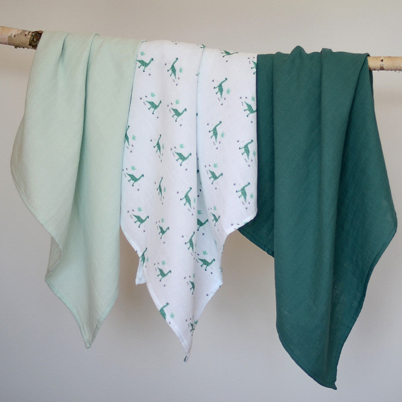 Set 3 Museline Beaba bumbac organic 70x70 cm Jurassic Green