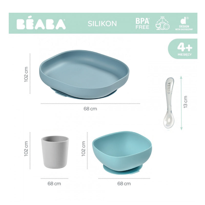 Set de masa din silicon Beaba 4 piese cu ventuza
