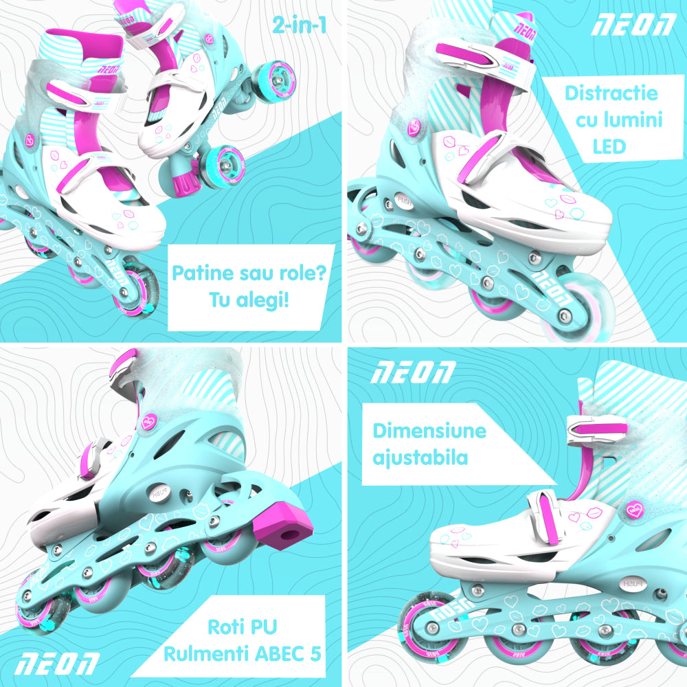 Role 2 in 1 Neon Combo Skates Reglabile 34-37 Teal Pink