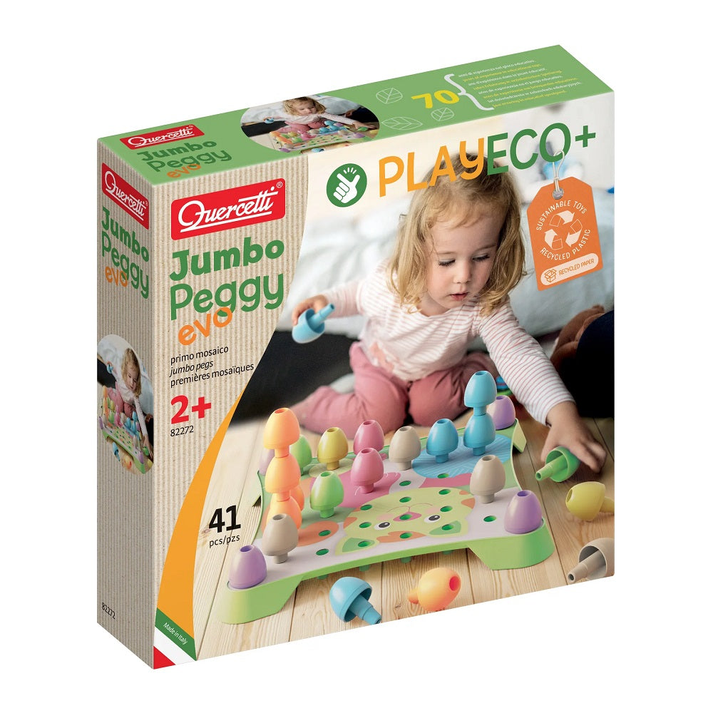 Joc mozaic Quercetti Jumbo Peggy Evo Eco+, 40 piese – cutia setului Jumbo Peggy Evo Eco+