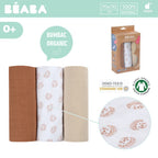 Set 3 museline Beaba bumbac organic 70x70 cm Herisson Marron – detaliu
