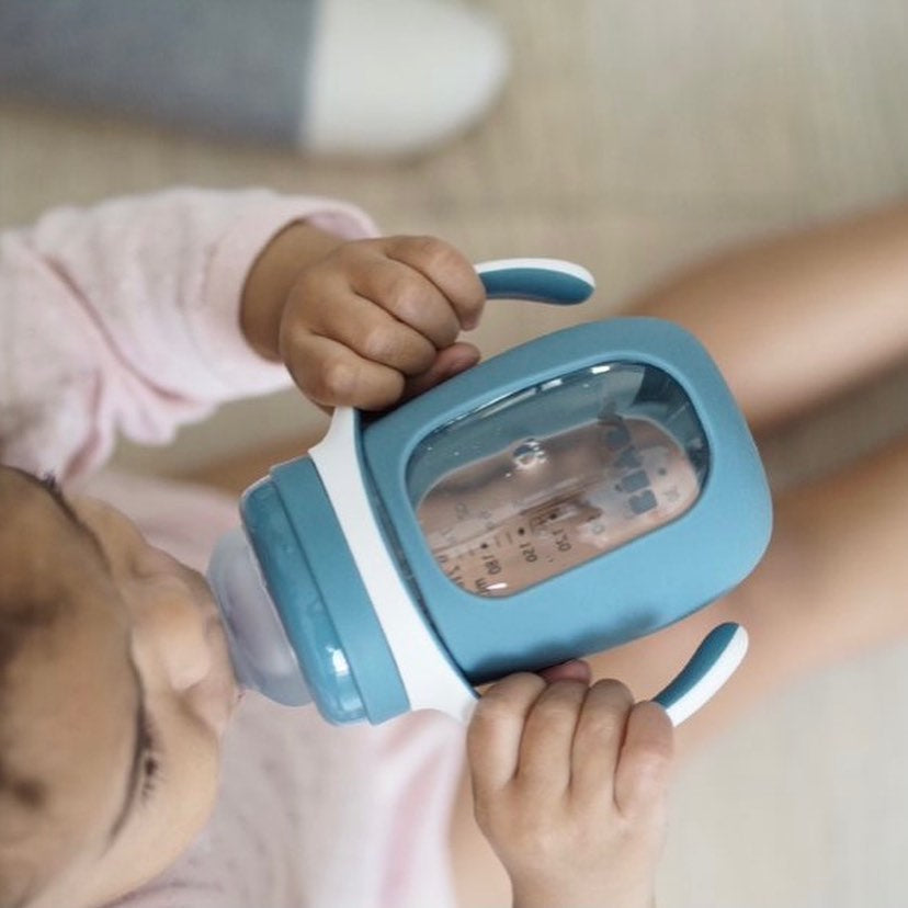 Biberon de invatare 2 in 1 din Sticla Beaba 210 ml Windy Blue