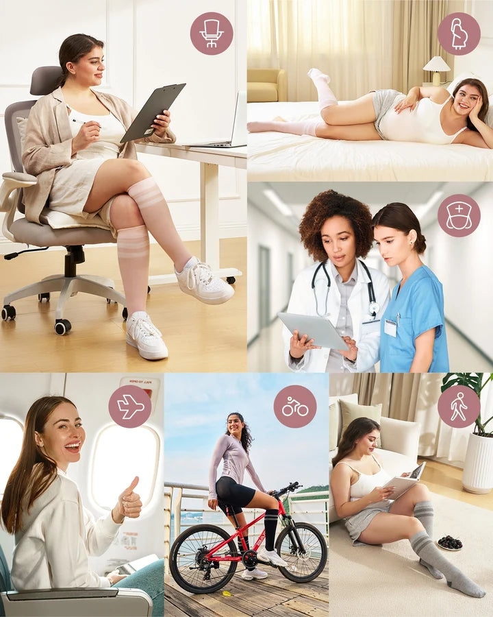Set de 2 Perechi Sosete Compresie cu Gamba lata - Momcozy Roz si Gri 2XL