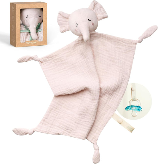Doudou comforter bebelusi muselina 100% bumbac Lovey pentru bebeluși din bumbac de atașament Elefant Roz Momcozy