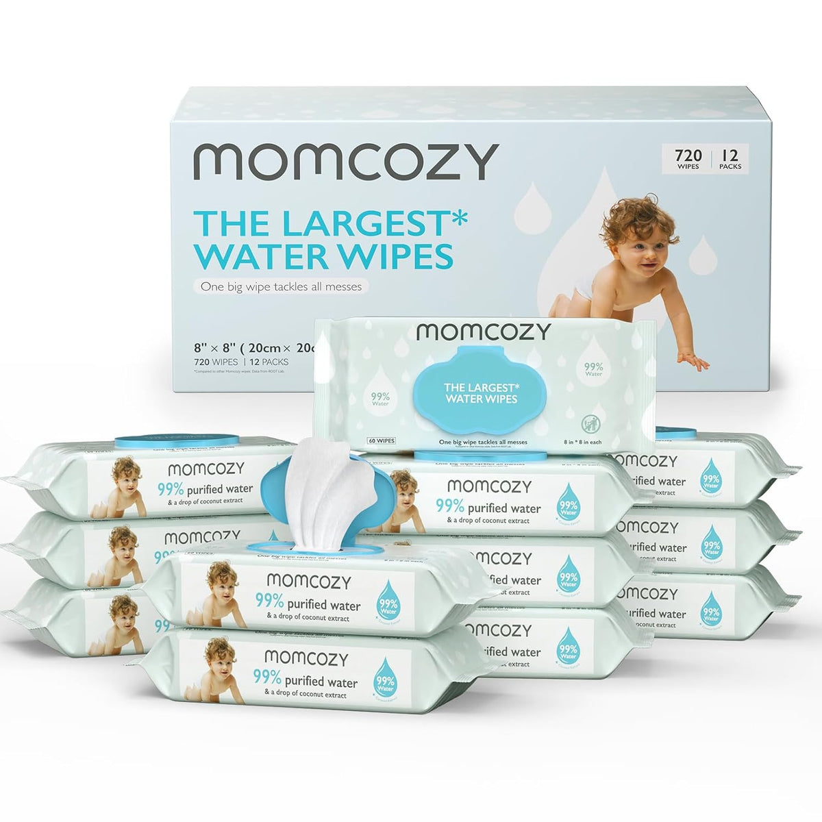 Pachet 12 x 60 Servetele Umede pe Baza de Apa Momcozy Extralarge 720 buc
