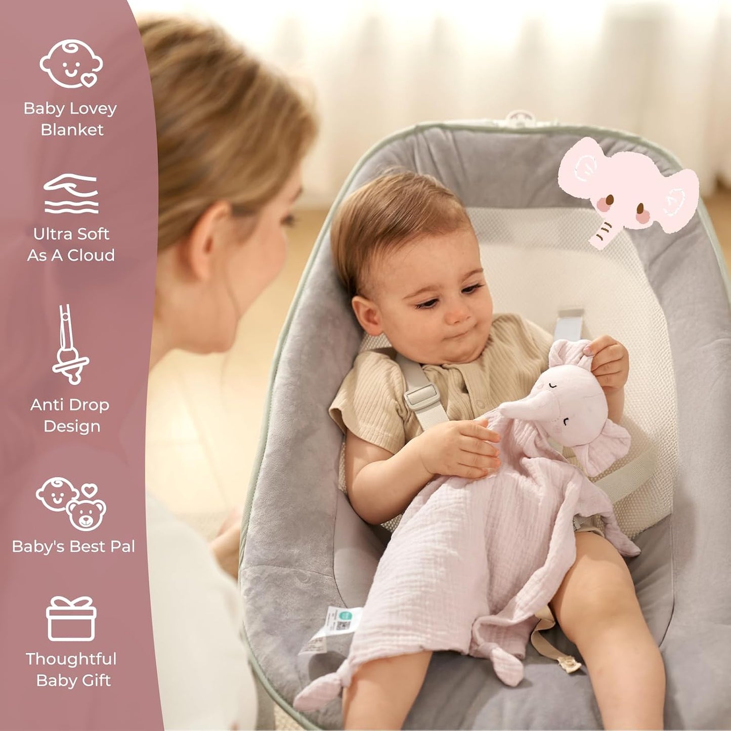 Doudou comforter bebelusi muselina 100% bumbac Lovey pentru bebeluși din bumbac de atașament Ursult Roz Momcozy