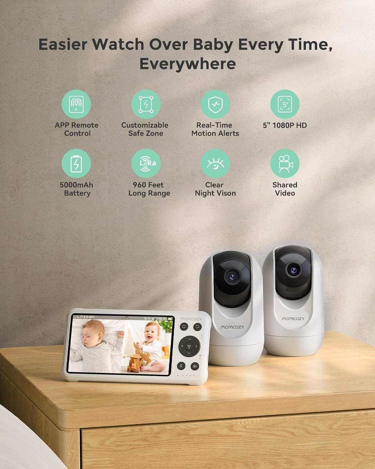 Baby monitor video Momcozy BM04 5 inch Dual Mode