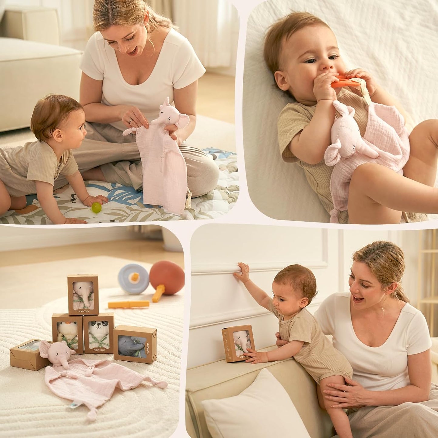Doudou comforter bebelusi muselina 100% bumbac Lovey pentru bebeluși din bumbac de atașament Ursult Roz Momcozy