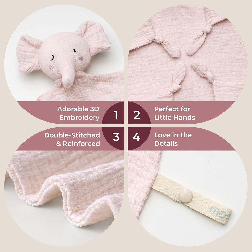 Doudou comforter bebelusi muselina 100% bumbac Lovey pentru bebeluși din bumbac de atașament Elefant Roz Momcozy