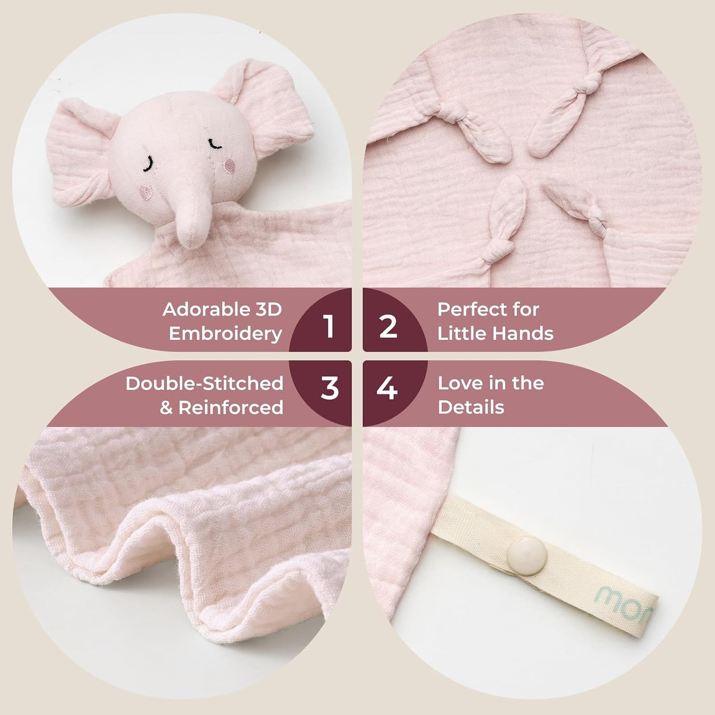 Doudou comforter bebelusi muselina 100% bumbac Lovey pentru bebeluși din bumbac de atașament Ursult Roz Momcozy