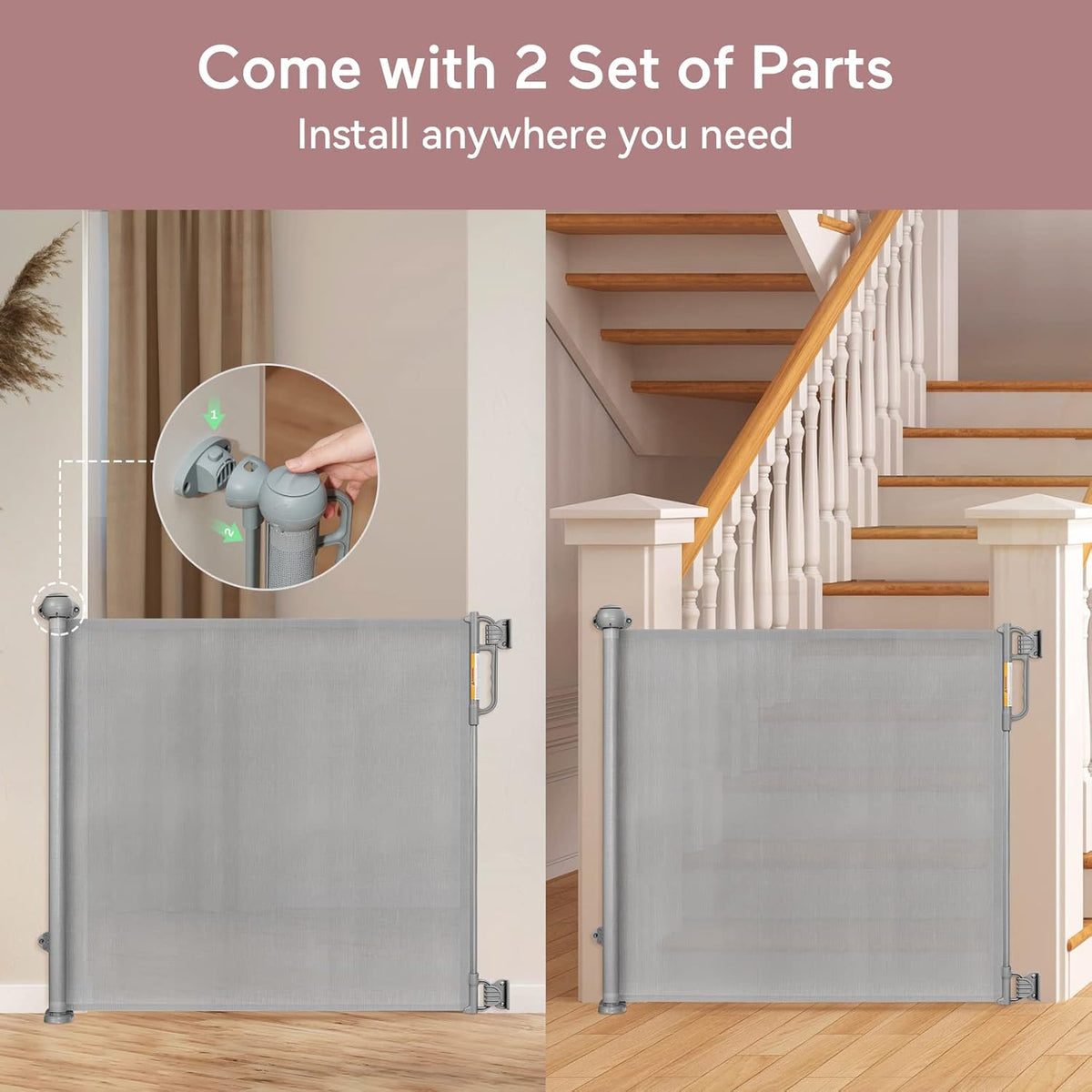 Poarta Retractabila Momcozy pentru Scari Gri 84x140 cm