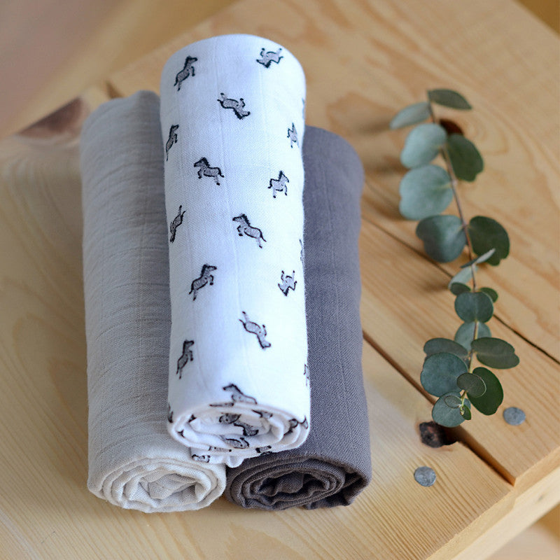 Set 3 Museline Beaba Bumbac Organic 70x70 cm Savana Grey
